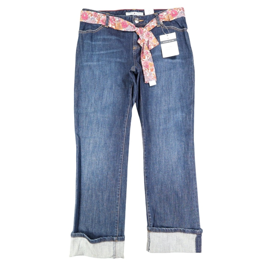 Tommy Hilfiger Jeans Womens 10 Y2K Blue Stretch Low Rise Slim Floral Belt C789